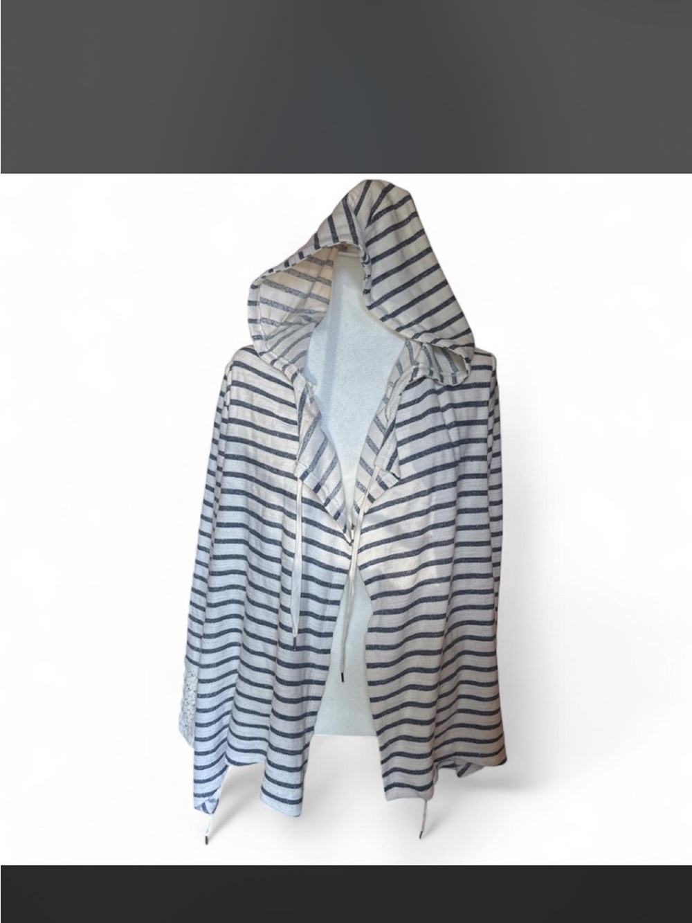 Anthropologie Hooded Open-Front Jacket - White & Navy Stripe